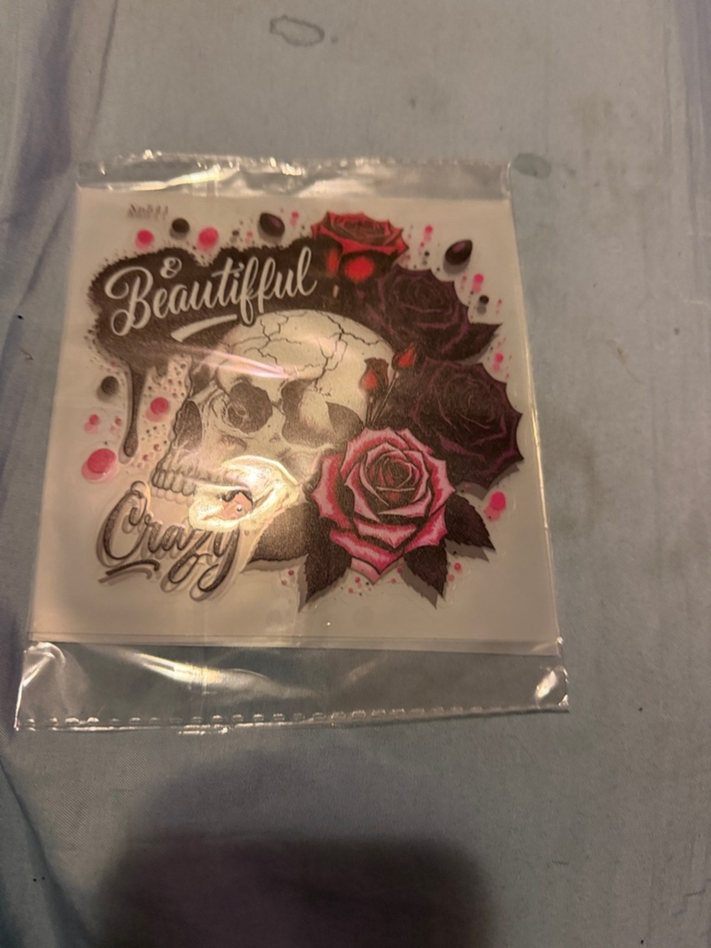 Skull & Rose Temporary Tattoo Sticker - Pink and Black